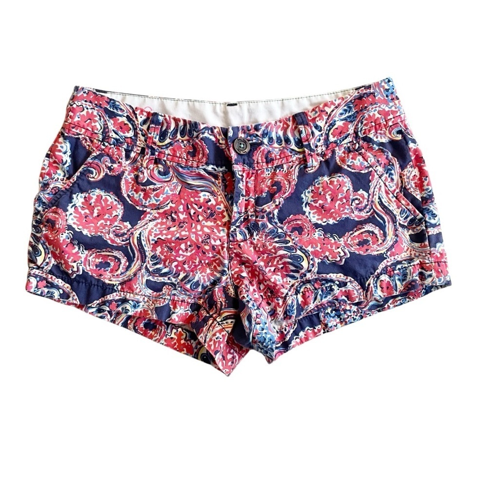 Lilly Pulitzer The Walsh Short 2 Paisley Navy Blue Red Low Rise Preppy Nautical